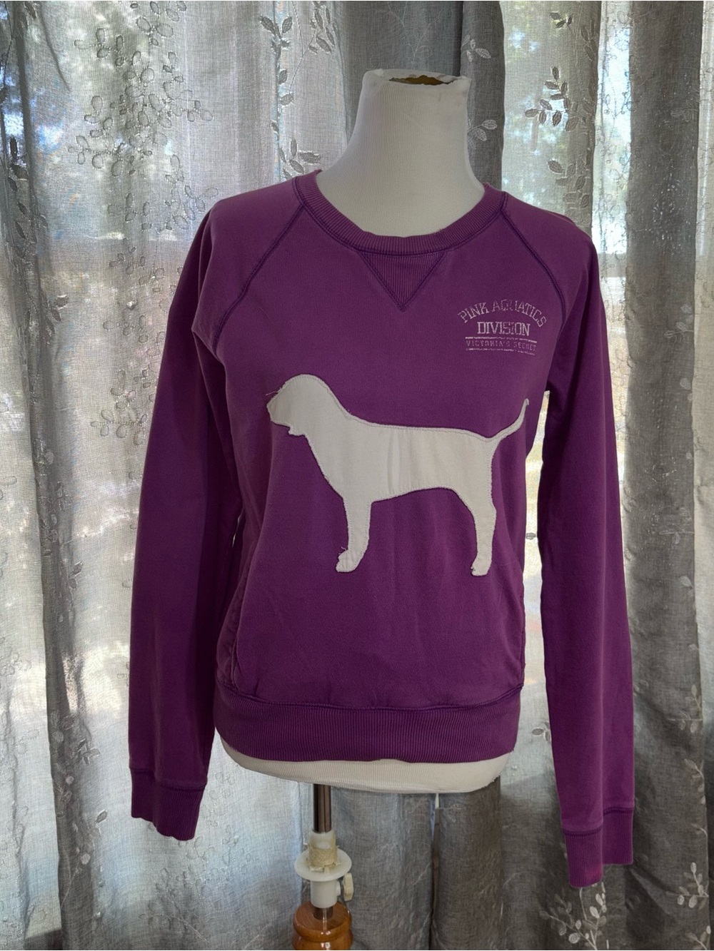 Vintage 2006 PINK Victoria's Secret Purple Crewneck with White Dog Graphic